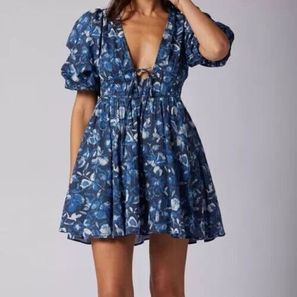 Joie D0066XA9370 Women's Sz 3X Blue Floral Lucia Mini Cotton Dress - Picture 12 of 13